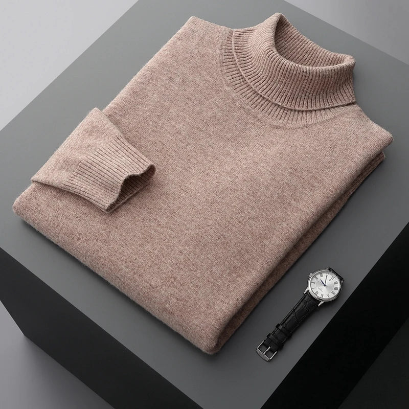 Fall/Winter 100% Wool Bottoming Shirt Men's Thickened Turtleneck Sweater Business Cashmere Knitting