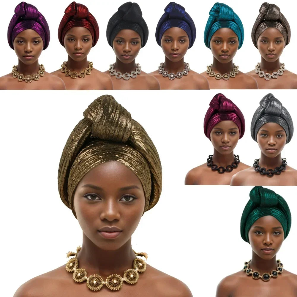 African Headtie Latest Nigeria Aso Oke Twist Knot Head Wraps Headpiece Turban Cap Bonnet for Women Already Made Auto Gele Mujer