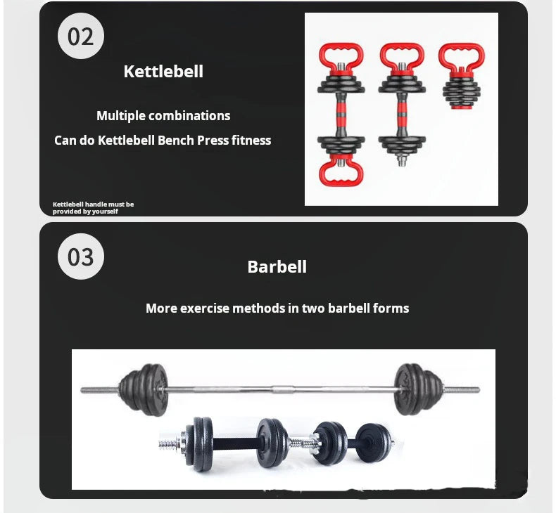 High-quality 15-50kg Painted Dumbbell Set Can Be Turned Into Barbell Household Weight Lifting Squat Fitness Equipment.