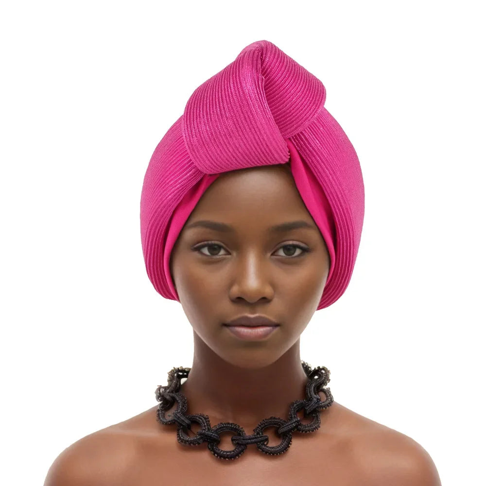 African Headtie Latest Nigeria Aso Oke Twist Knot Head Wraps Headpiece Turban Cap Bonnet for Women Already Made Auto Gele Mujer