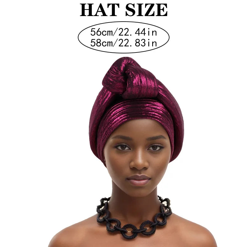 African Headtie Latest Nigeria Aso Oke Twist Knot Head Wraps Headpiece Turban Cap Bonnet for Women Already Made Auto Gele Mujer