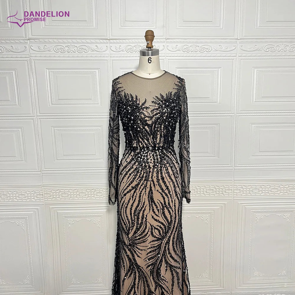 Elegant Long Sleeve Evening Dress for Women 2024 O-Neck Mermaid Wedding Party Luxury Beaded  Formal