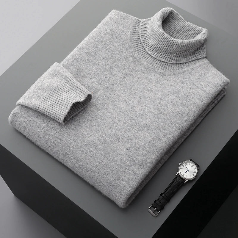 Fall/Winter 100% Wool Bottoming Shirt Men's Thickened Turtleneck Sweater Business Cashmere Knitting