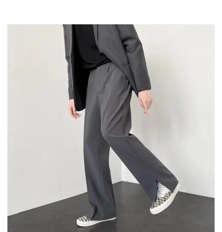 Grey Khaki Black Suit Pants Men Fashion Society Mens Dress Pants Korean Loose Straight Wide Leg Pants Mens Formal Trousers