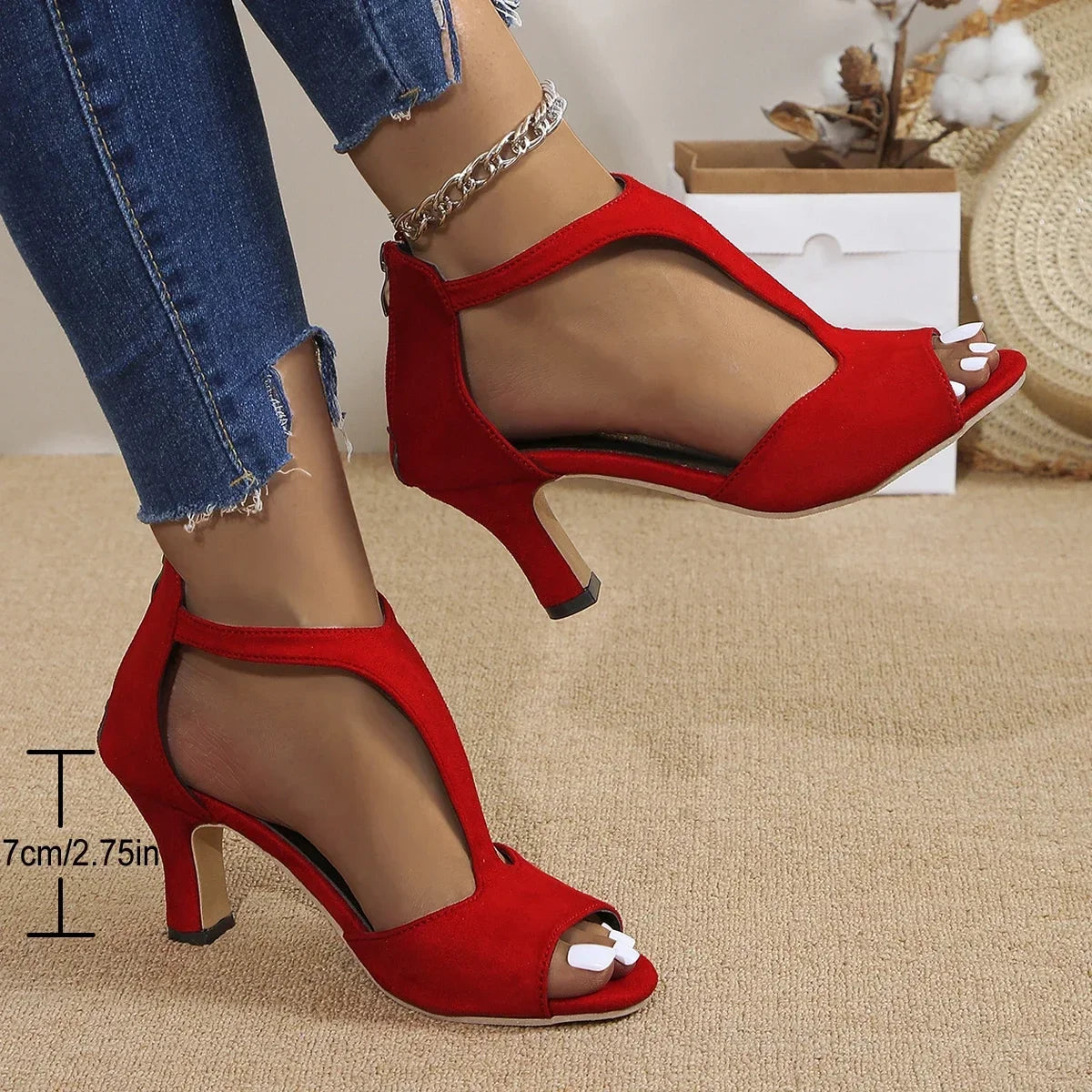 SIZE: 45 Heeled Sandals Women 2024 New Simple Back Zipper Fishmouth High Heels Women Shoes Summer Fashion Stiletto Women Sandals