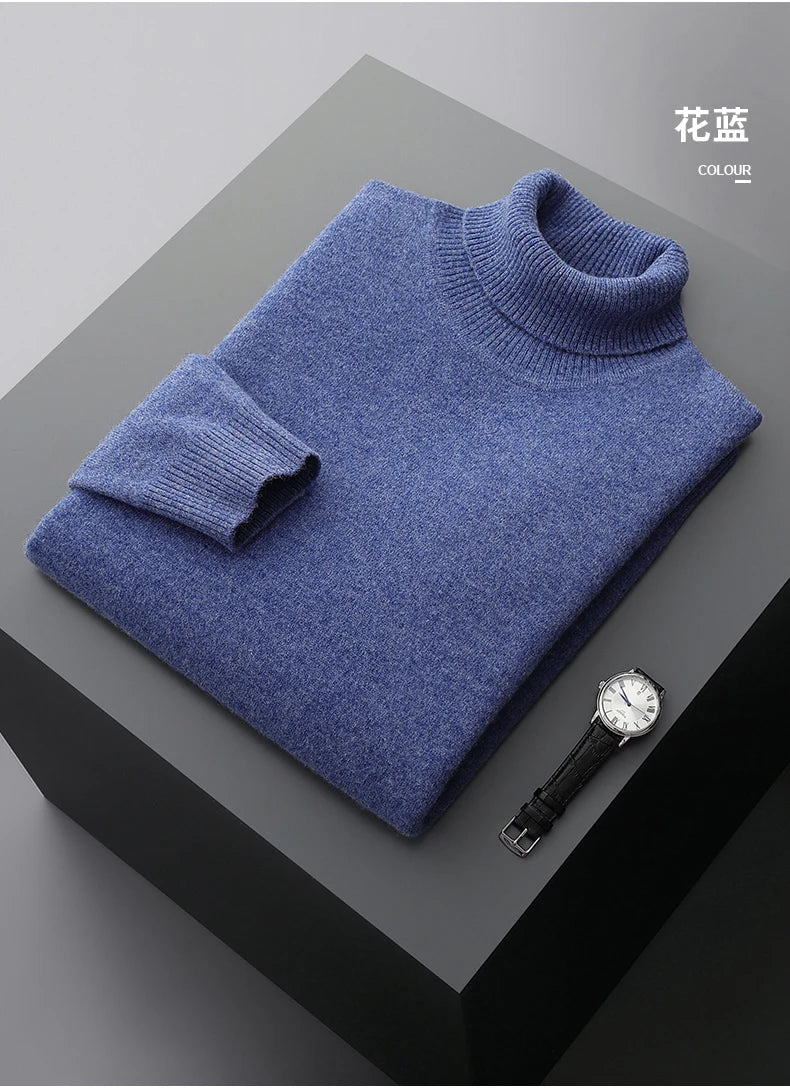 Fall/Winter 100% Wool Bottoming Shirt Men's Thickened Turtleneck Sweater Business Cashmere Knitting