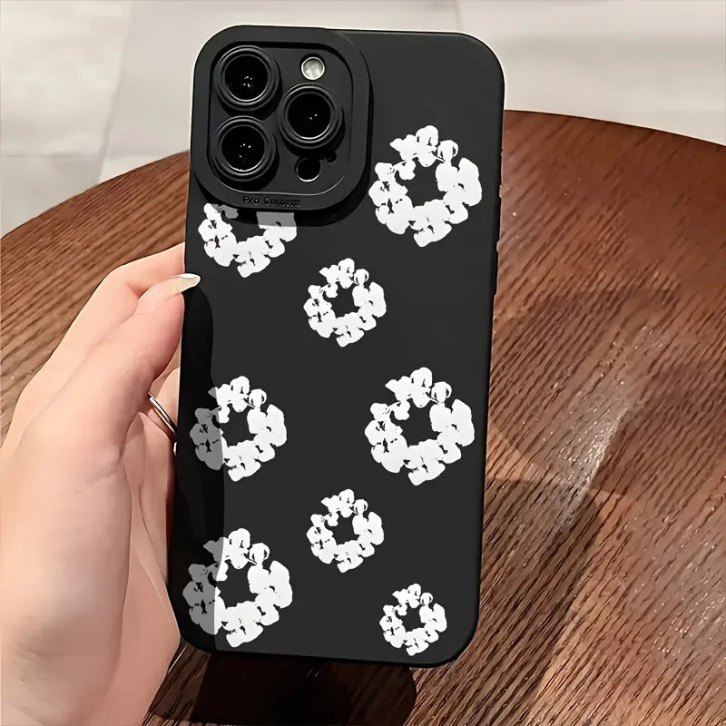 Case For iPhone 16 Cases iPhone 15 11 12 13 14 Pro Max X XS XR 7 8 14 15 Plus Black Stylish Flower Patterned Design Phone Cover