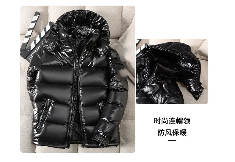 New Winter Men Shiny Puffer Jackets Hooded Casual White Duck Down Coats High Quality Male Outdoor Windproof Warm Jackets