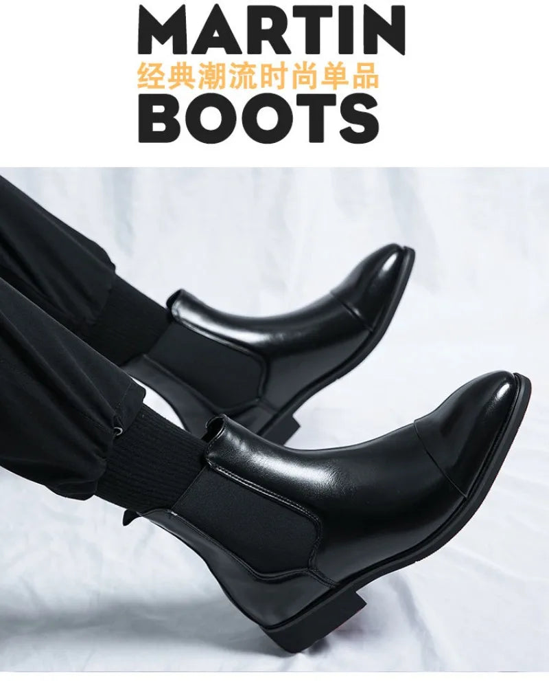 Men's Boots Luxury Brand Leather Boots Fashion High Top Chelsea Boot Business Dress Boots for Men Slip-On Ankle Botas Big Size47