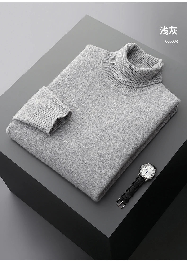 Fall/Winter 100% Wool Bottoming Shirt Men's Thickened Turtleneck Sweater Business Cashmere Knitting