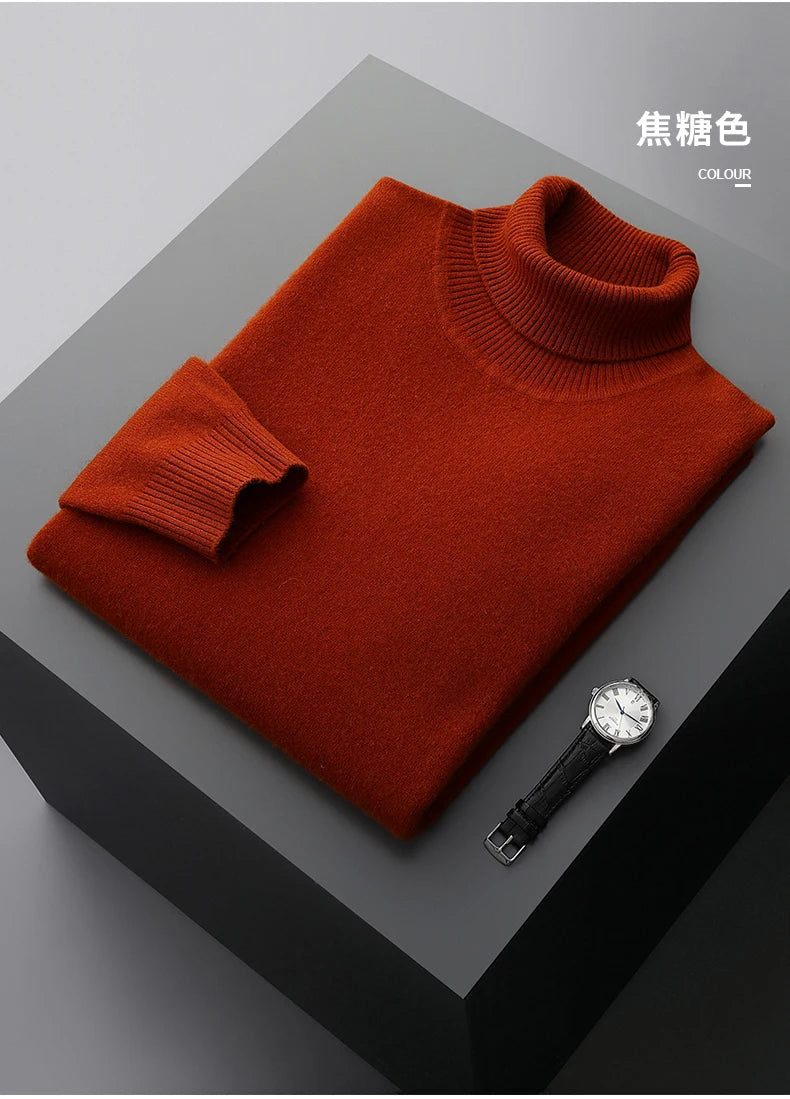 Fall/Winter 100% Wool Bottoming Shirt Men's Thickened Turtleneck Sweater Business Cashmere Knitting