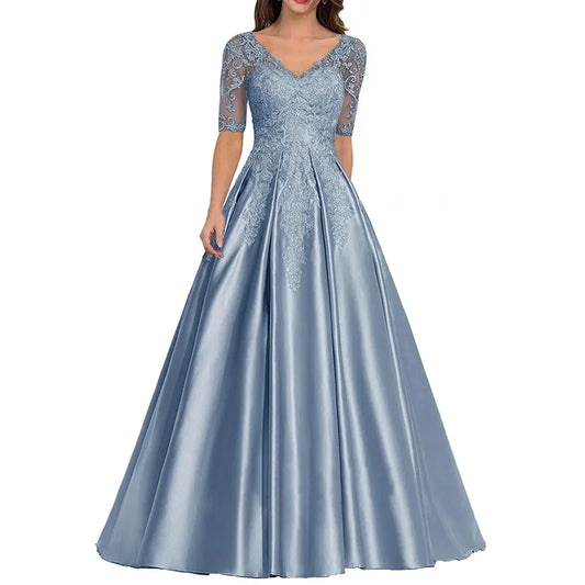 Ball Dress Performance Dress 2024 New V-neck Mid Sleeve Long Banquet Host Annual Meeting Evening Dress