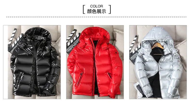 New Winter Men Shiny Puffer Jackets Hooded Casual White Duck Down Coats High Quality Male Outdoor Windproof Warm Jackets