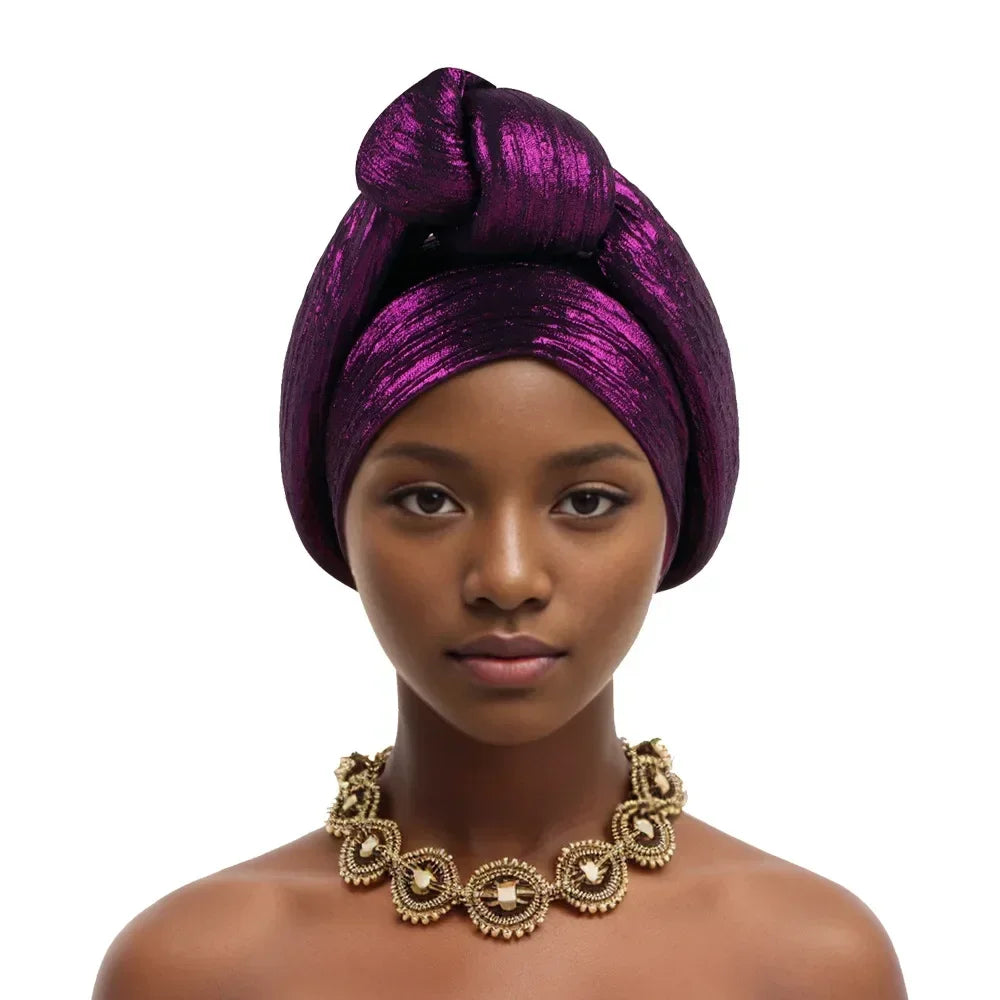 African Headtie Latest Nigeria Aso Oke Twist Knot Head Wraps Headpiece Turban Cap Bonnet for Women Already Made Auto Gele Mujer