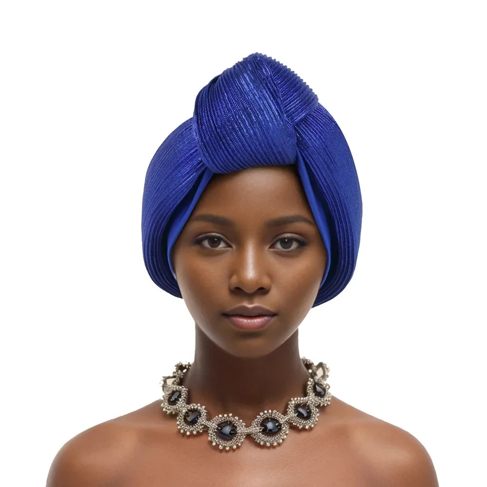 African Headtie Latest Nigeria Aso Oke Twist Knot Head Wraps Headpiece Turban Cap Bonnet for Women Already Made Auto Gele Mujer