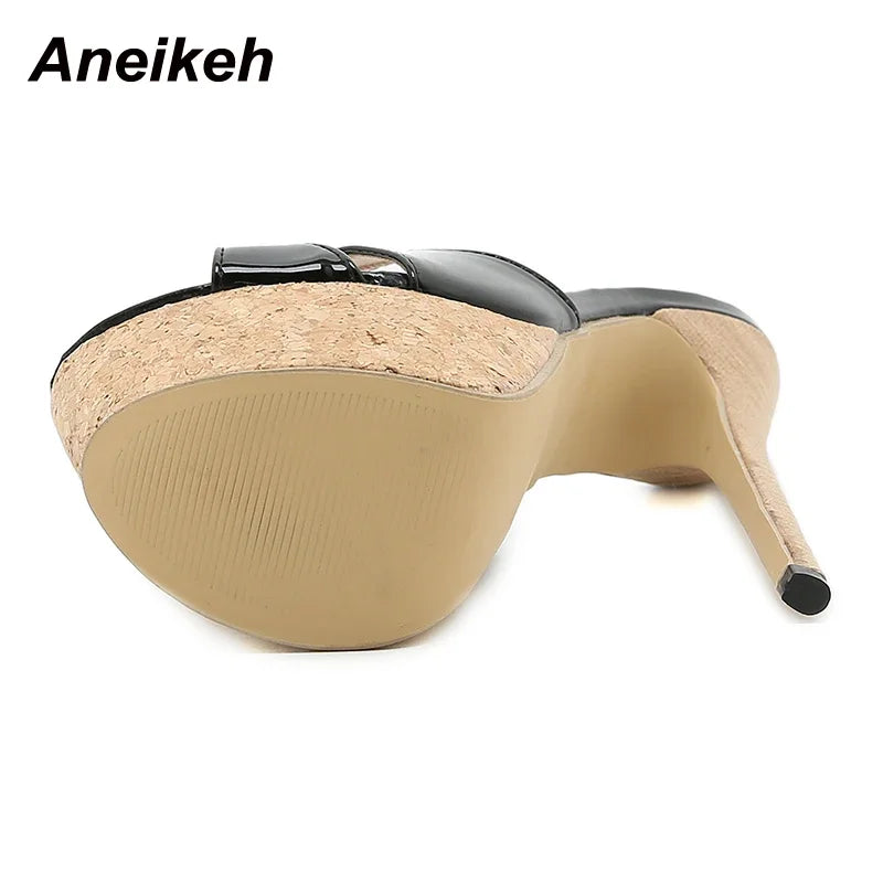 Aneikeh 2024 Summer Extreme Mules High Heels Women's Platform Sandals Shoes Ladies Slippers Slingback Peep-toe Slides Sandalias