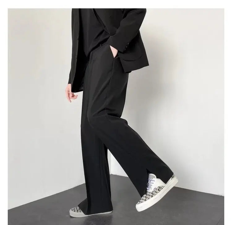 Grey Khaki Black Suit Pants Men Fashion Society Mens Dress Pants Korean Loose Straight Wide Leg Pants Mens Formal Trousers