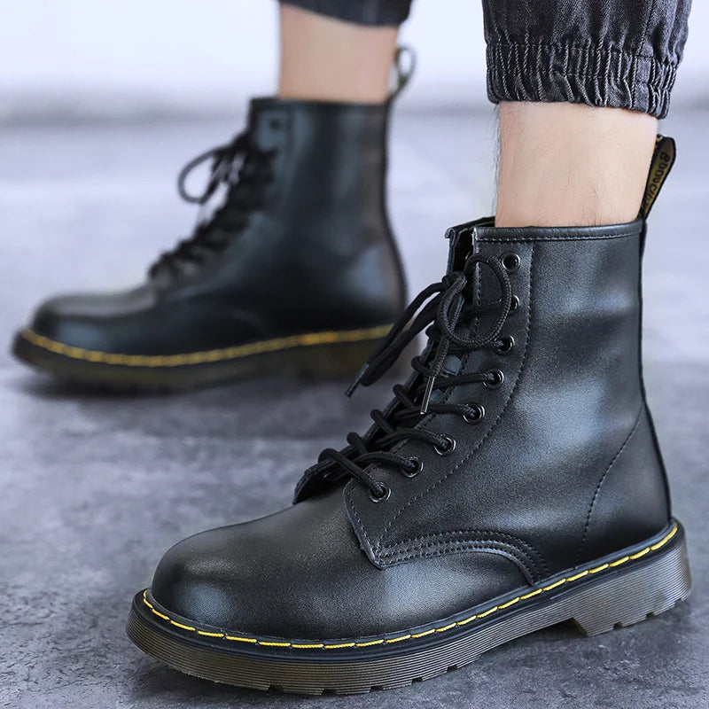 Men Genuine Leather Classic Six Hole Boots Fashion British Style Riding Short Ankle Boots Outdoor Boots Size 35-48 Women's Boot