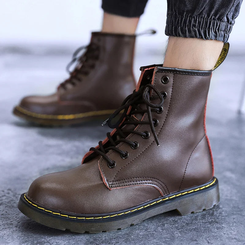 Men Genuine Leather Classic Six Hole Boots Fashion British Style Riding Short Ankle Boots Outdoor Boots Size 35-48 Women's Boot