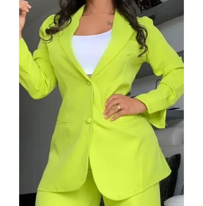 Elegant Autumn Women's Blazer and Pants Two Piece Set Female Outifits Fashion Notched Collar Coat & Pocket Design Trouser Suit