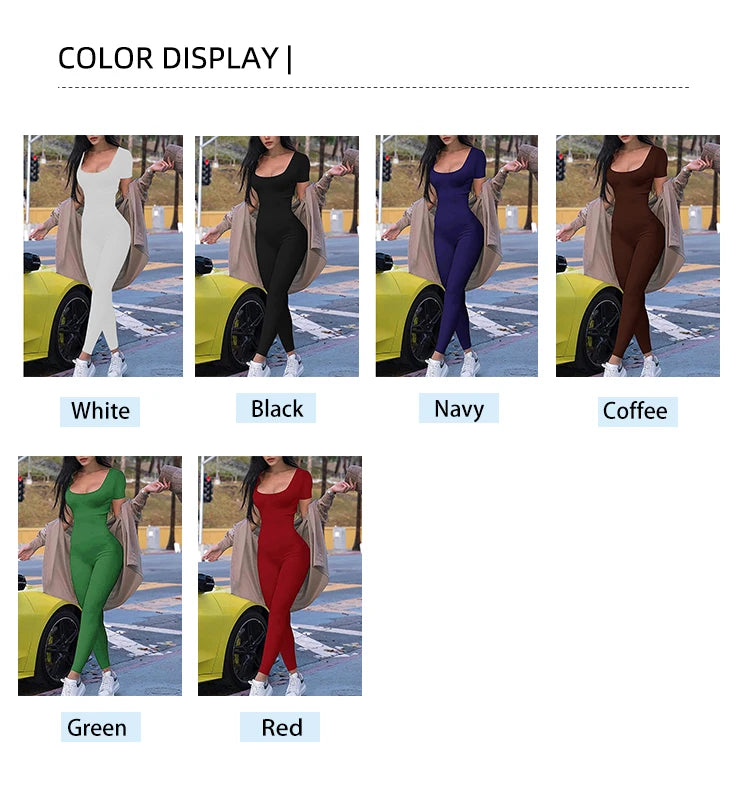 Women's Rompers Short Sleeve Solid Skinny Bodycon Jumpsuits Fashion Sports Fitness Casual Activity Streetwear Overalls