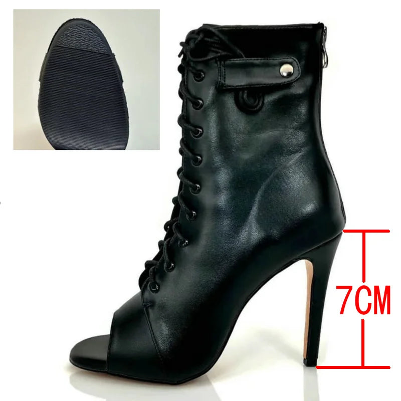 New Fashion Brand Party Boots Sexy High Heels Stilettos Women's Ballroom Latin Dance Heels Shoes Black Peep Toe Shoes Size 46