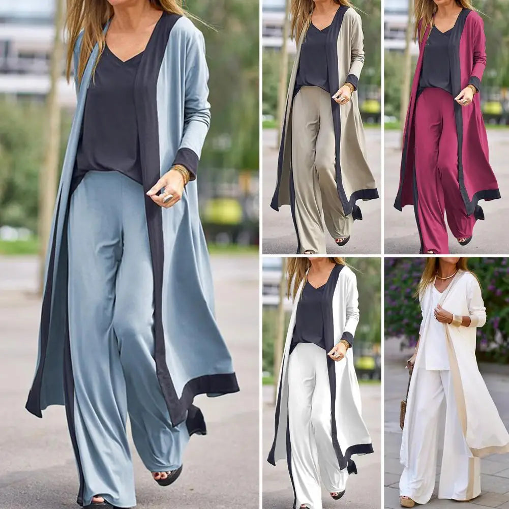 3 Pcs/Set Fall Outfit Set Stylish Spaghetti Strap Cardigan for Home Wear Lady Fall Outfit Autumn Vest Coat Pants Set