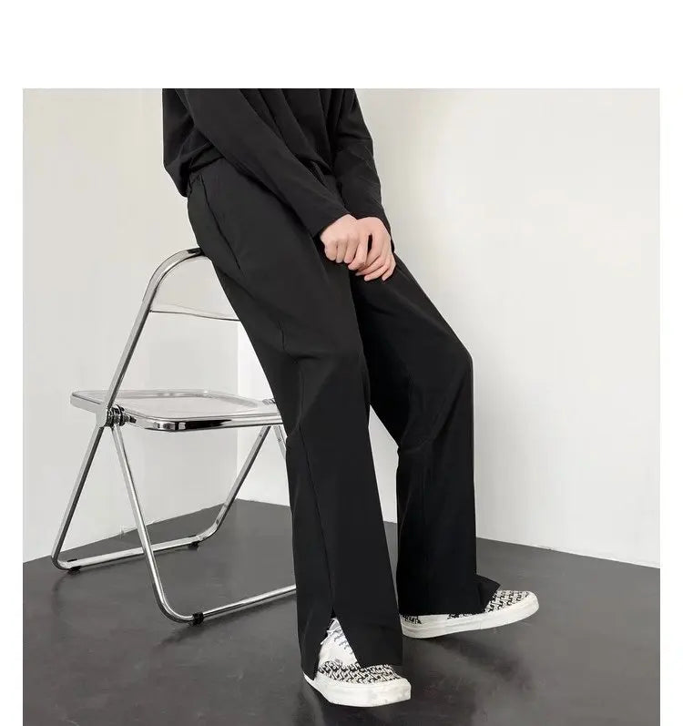 Grey Khaki Black Suit Pants Men Fashion Society Mens Dress Pants Korean Loose Straight Wide Leg Pants Mens Formal Trousers