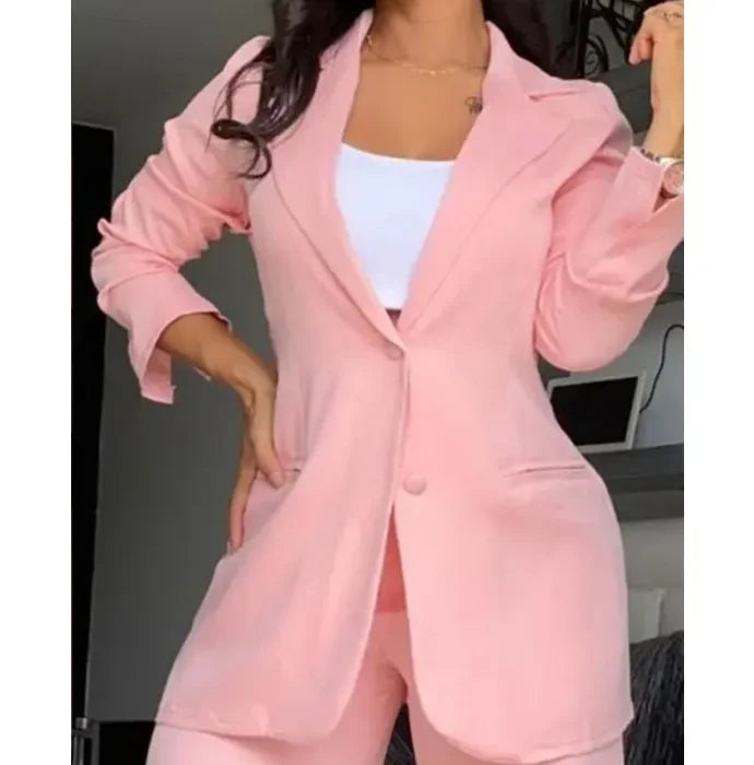 Elegant Autumn Women's Blazer and Pants Two Piece Set Female Outifits Fashion Notched Collar Coat & Pocket Design Trouser Suit