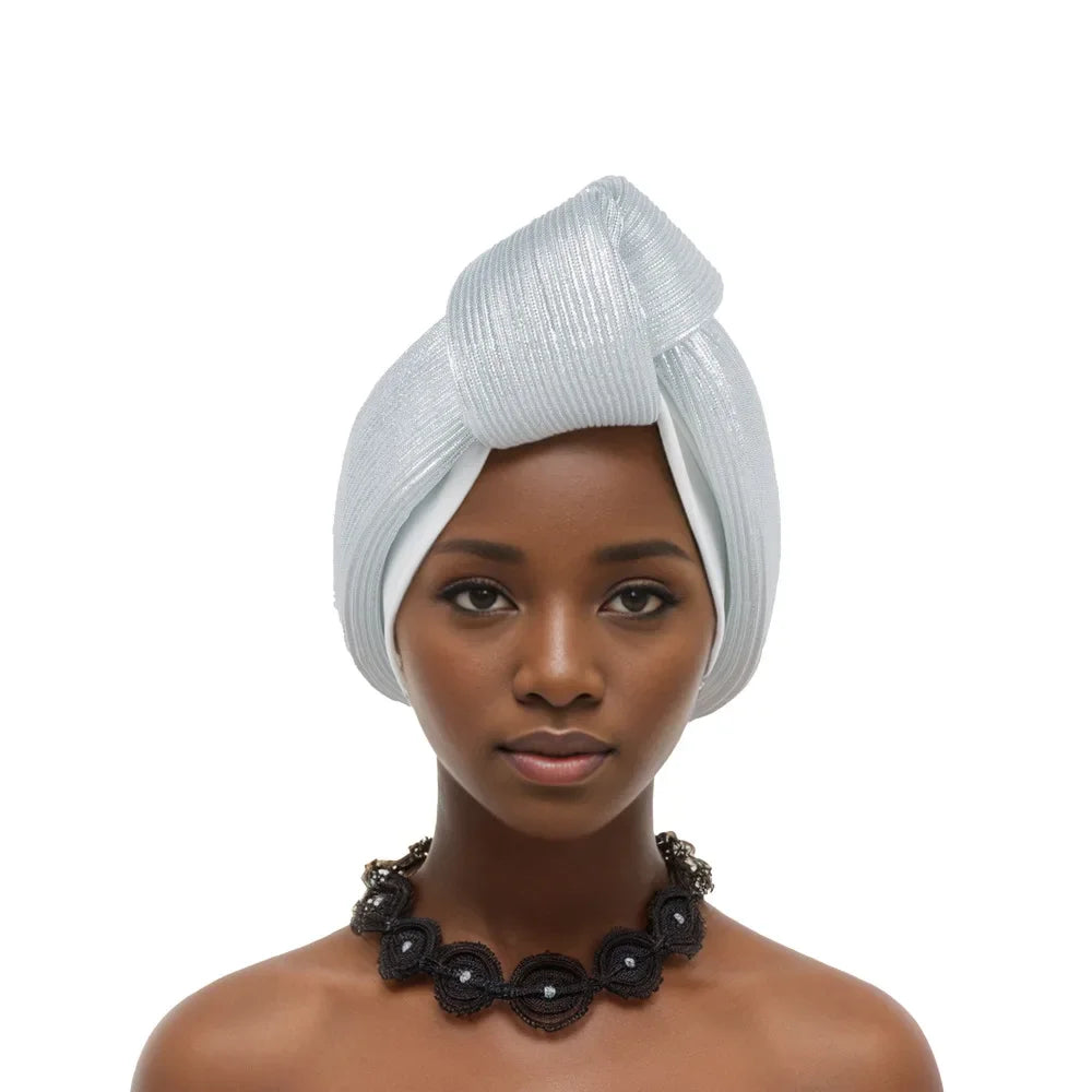 African Headtie Latest Nigeria Aso Oke Twist Knot Head Wraps Headpiece Turban Cap Bonnet for Women Already Made Auto Gele Mujer