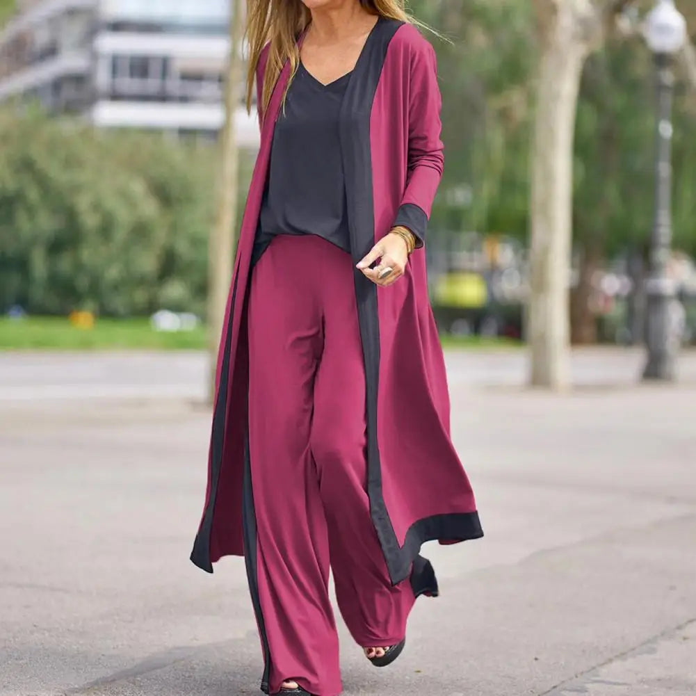 3 Pcs/Set Fall Outfit Set Stylish Spaghetti Strap Cardigan for Home Wear Lady Fall Outfit Autumn Vest Coat Pants Set