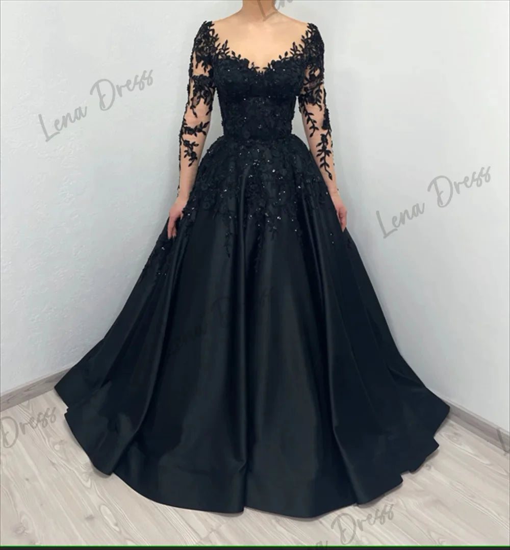 customized Embroidered Lace Heavy Evening Dresses Luxury Black Ladies Dresses for Special Occasions A Line Long Skirt Gala Dress