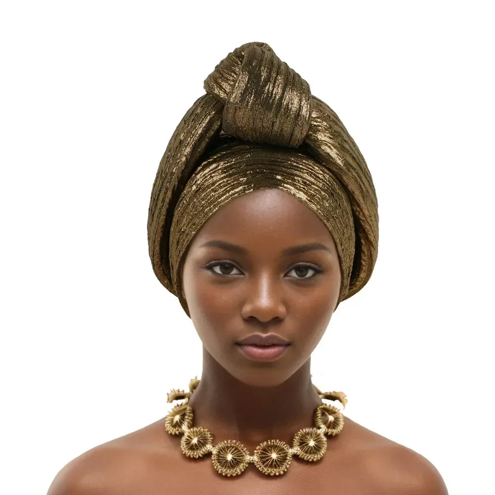 African Headtie Latest Nigeria Aso Oke Twist Knot Head Wraps Headpiece Turban Cap Bonnet for Women Already Made Auto Gele Mujer