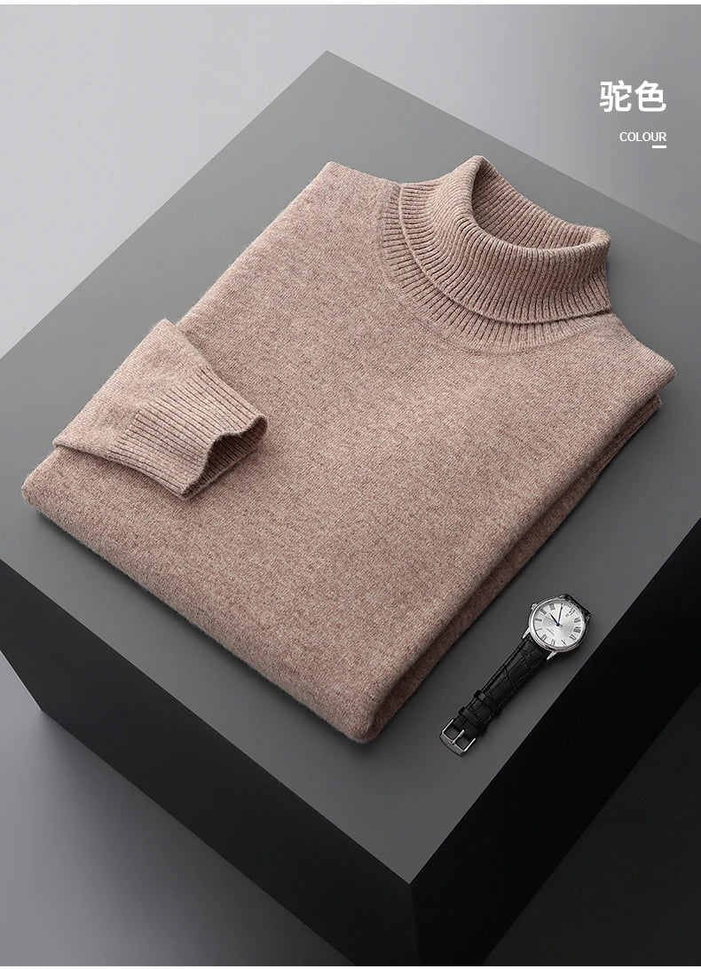 Fall/Winter 100% Wool Bottoming Shirt Men's Thickened Turtleneck Sweater Business Cashmere Knitting