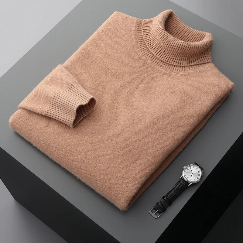 Fall/Winter 100% Wool Bottoming Shirt Men's Thickened Turtleneck Sweater Business Cashmere Knitting