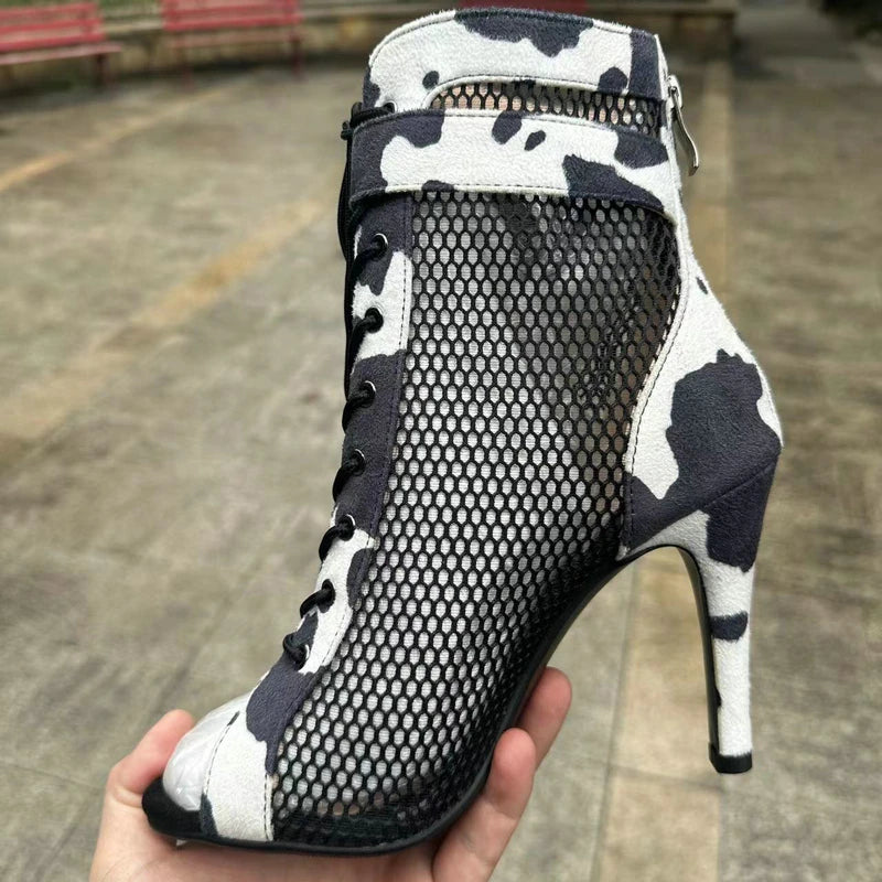 New Sexy High Heels Hollow Mesh Sandals Summer Fashion Trend Comfort Peep Toe Boots Stilettos Jazz Dance Female Shoes Plus Size