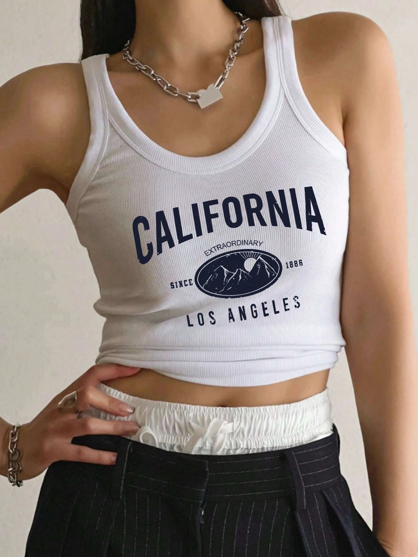 California Los Angeles Prints Tank Top Summer Women Sleeveless Tight Ribbed Female Cotton Knit Vest Straps Casual Street Clothes