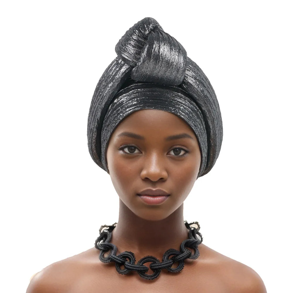 African Headtie Latest Nigeria Aso Oke Twist Knot Head Wraps Headpiece Turban Cap Bonnet for Women Already Made Auto Gele Mujer