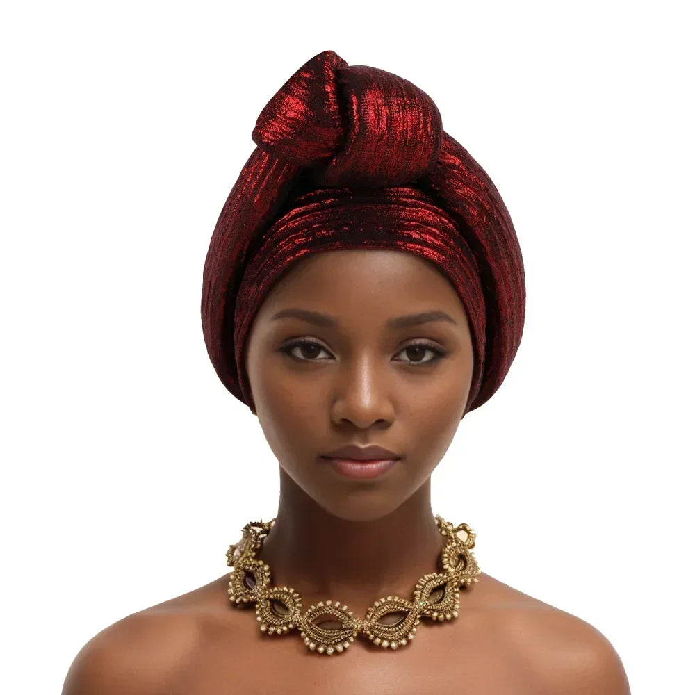 African Headtie Latest Nigeria Aso Oke Twist Knot Head Wraps Headpiece Turban Cap Bonnet for Women Already Made Auto Gele Mujer