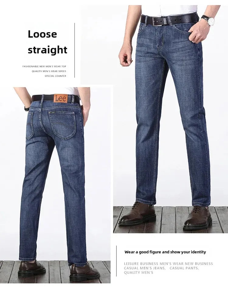 Lee Dex Jeans Men's Straight-leg Loose-fit Spring Summer Thin Elastic Business Casual New High-end Denim Trousers