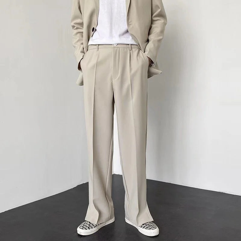 Grey Khaki Black Suit Pants Men Fashion Society Mens Dress Pants Korean Loose Straight Wide Leg Pants Mens Formal Trousers