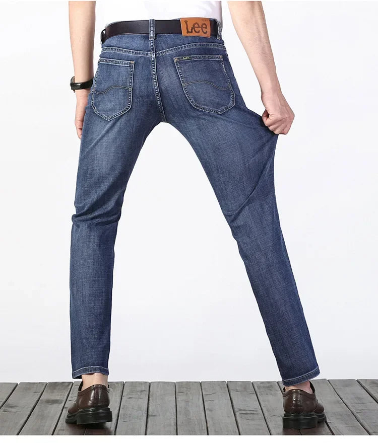 Lee Dex Jeans Men's Straight-leg Loose-fit Spring Summer Thin Elastic Business Casual New High-end Denim Trousers