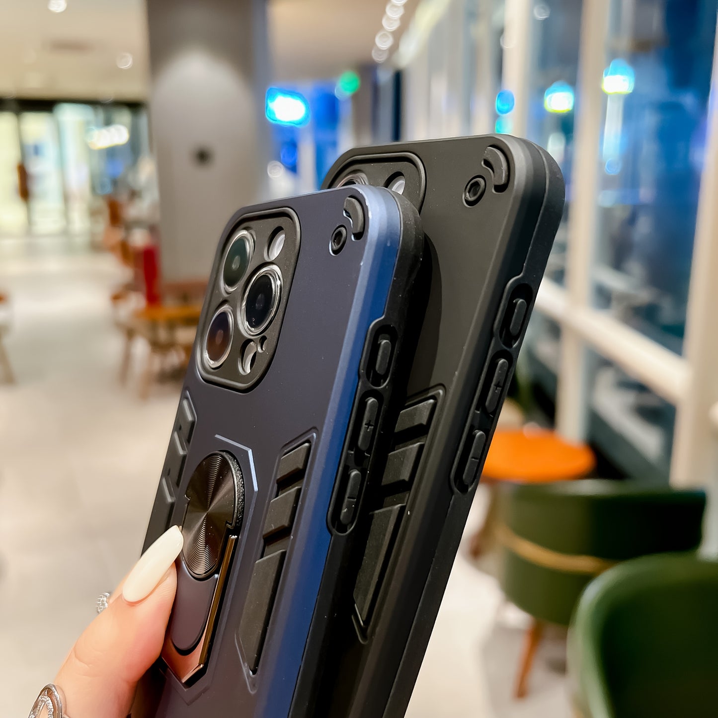 A Phone Case with a Ring Support And Shockproof Protection, Designed to Add Thickness for Lens Protection, Compatible with Iphone 12, 13, 14, 15, And 16 Pro Max.