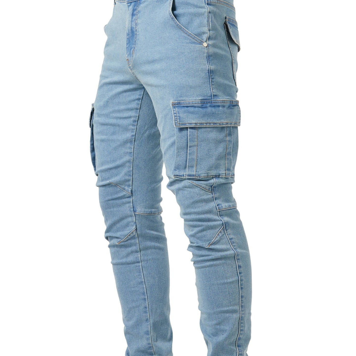 Slim Fit Multi-Pocket Jeans, Men's Casual Street Style High Stretch Denim Pants For All Seasons Outdoor