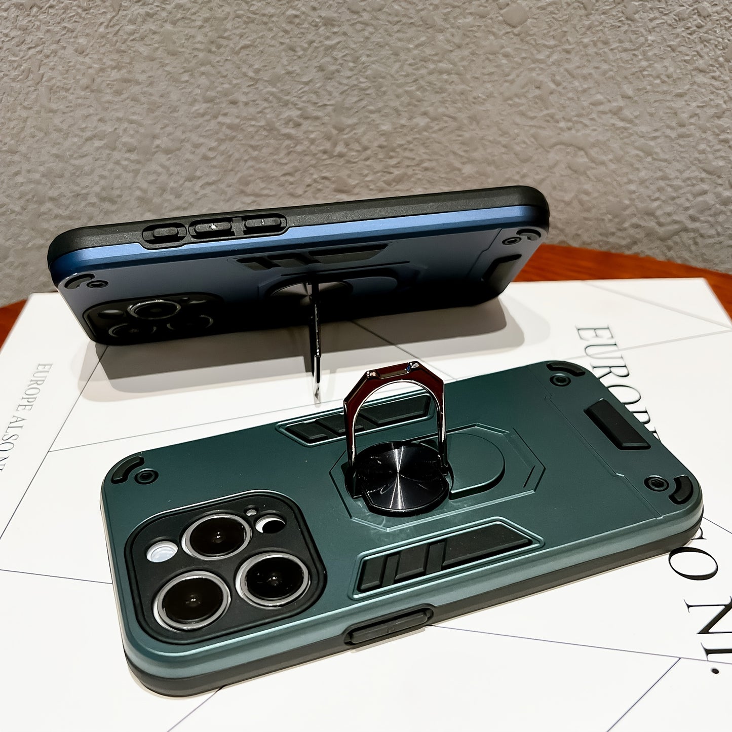 A Phone Case with a Ring Support And Shockproof Protection, Designed to Add Thickness for Lens Protection, Compatible with Iphone 12, 13, 14, 15, And 16 Pro Max.