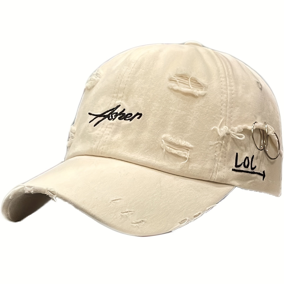 1pc Men's Asher Distressed Baseball Cap with Adjustable Strap - Lightweight, Breathable Polyester, Sun Protection, Casual Style for Spring & Fall Travel, Beach Parties, and Outdoor Activities, Baseball Cap