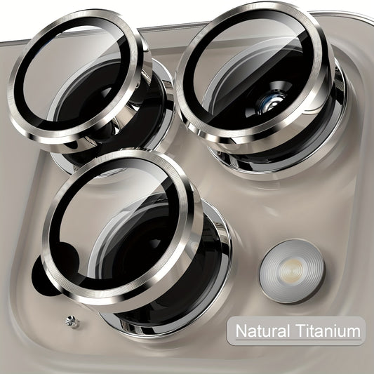 Set of 3 Natural Titanium Lens Protectors for Iphone 16, 15 Pro, 15 Pro Max, 15 Plus, 14 Pro, And 14 Plus, Featuring Tempered Glass Screen Protection And Metal Individual Camera Covers, Designed to Be Case-Friendly.