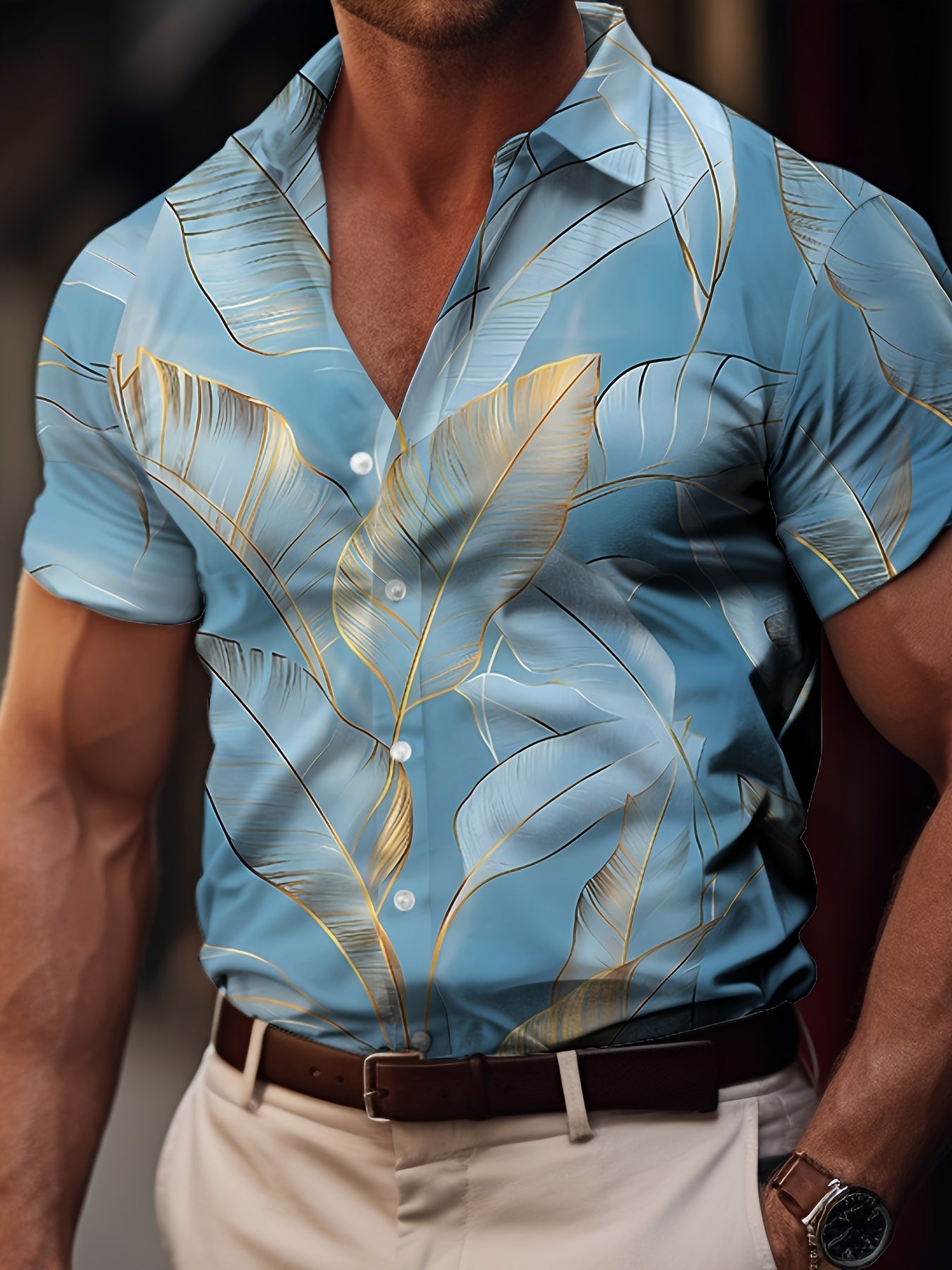 New Summer Men'S Short-Sleeve Shirt Featuring a Stylish And Casual Tropical Palm Tree Design, Perfect for Hawaiian Wear.